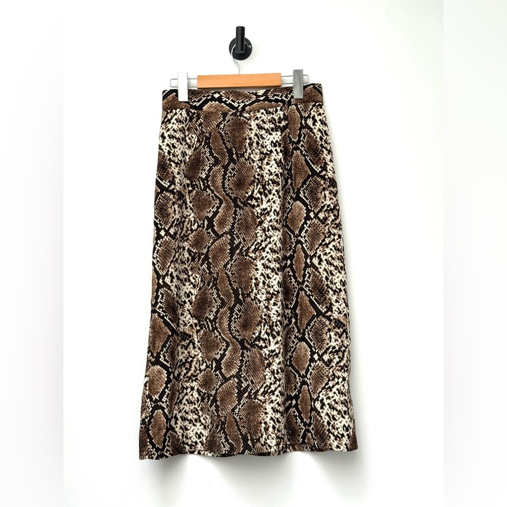 OAK + FORT Brown Snake Print Midi Skirt